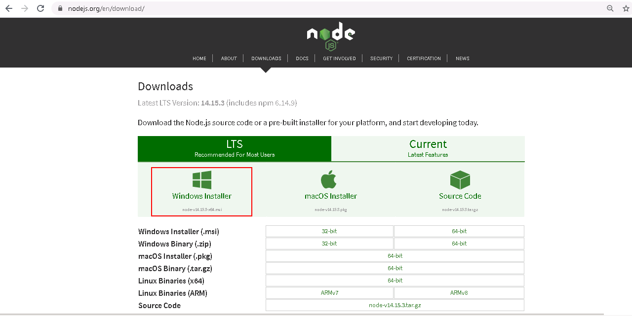 download node.js windows