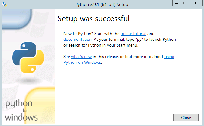 Python install success