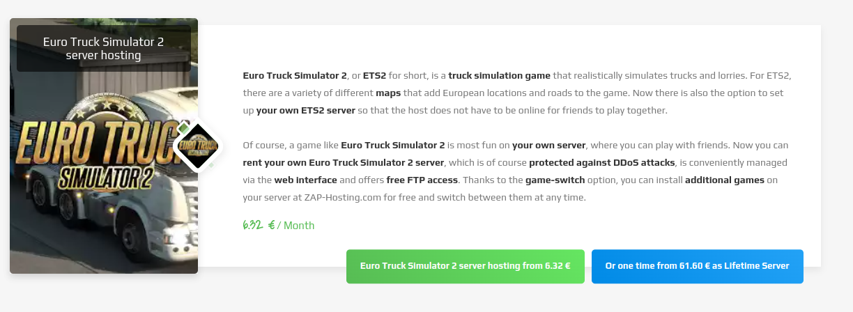 zap hosting Euro Truck Simulator 2 server host