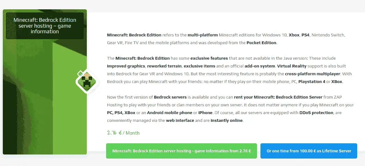 Zap-hosting minecraft pocket edition hosting