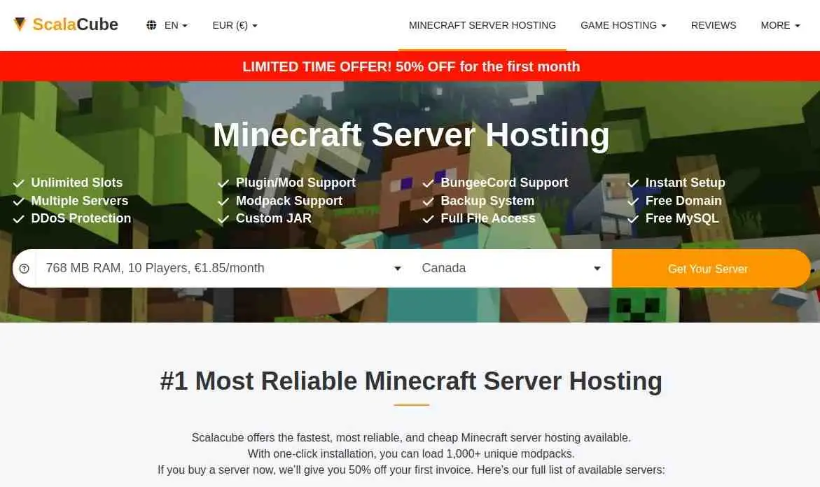 scalacube free minecraft server hosting
