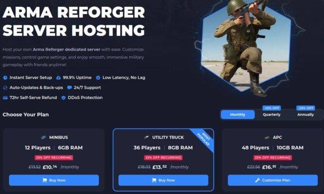 shockbyte arma reforger hosting pricing plans
