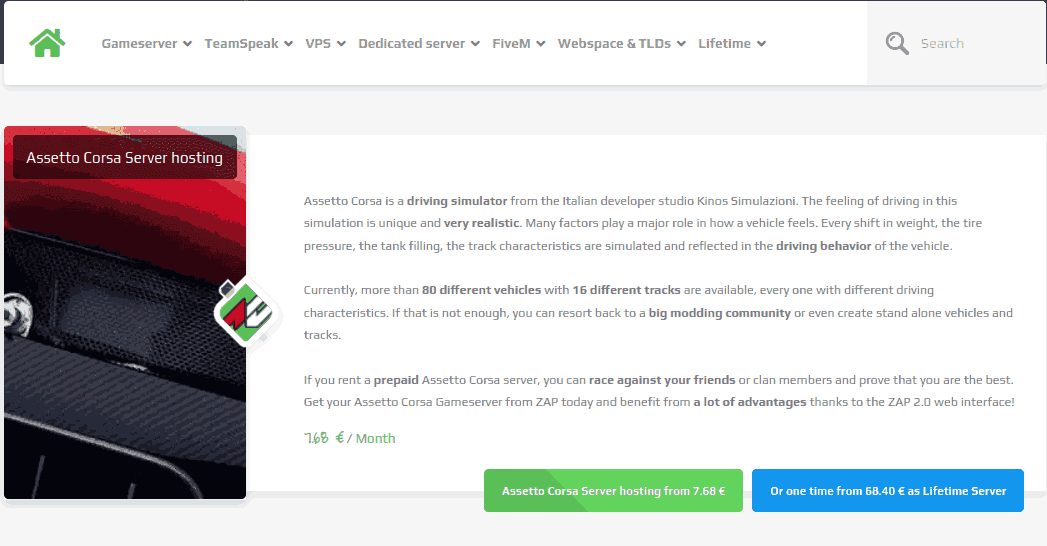 zap-hosting cheap Assetto Corsa server